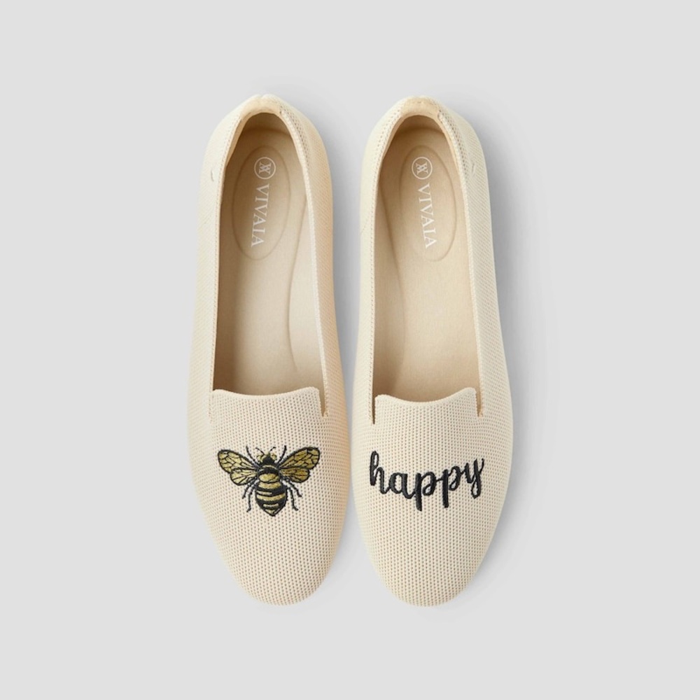 VIVAIA Cream Bee Embroidered Loafers